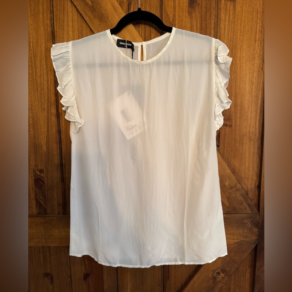 DSQUARED2 Ruffle Sleeveless Sheer Blouse White